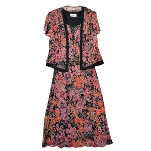 Vintage 90s Studio I Floral 2 Piece Maxi Dress Set Black Pink Wedding Guest